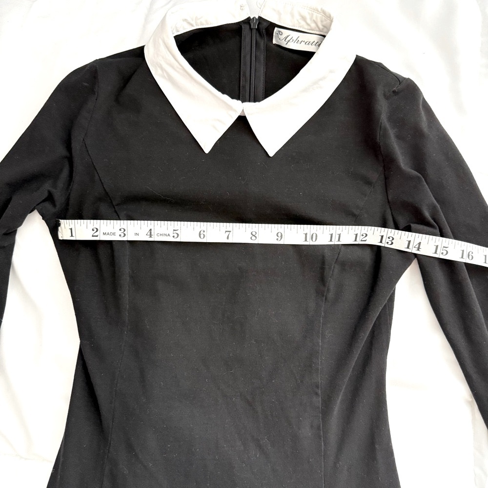 Wednesday Adam’s Aphratti costume white Collared black Dress and wig - Picture 5 of 10